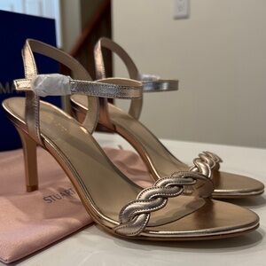 Stuart Weitzman Rose Gold Braided Strap Heels